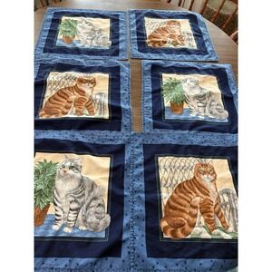 Vintage Handmade Cat Placemat/ Napkin Set Of 6 Gray And Orange Cats